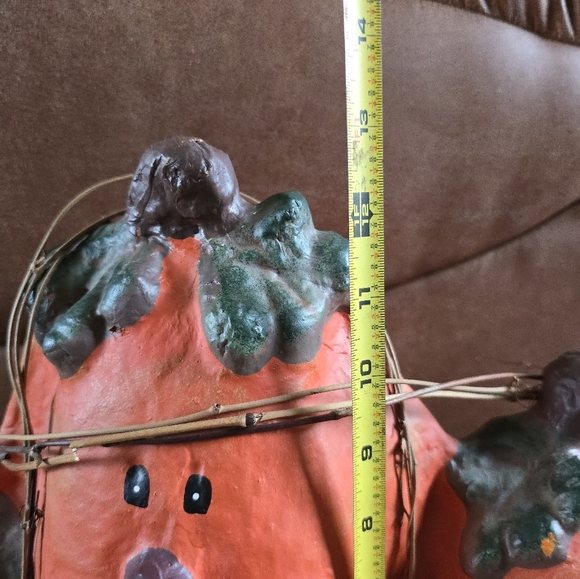 Vintage Halloween Paper Mache Smiling Pumpkin Trio Fall Decoration - Picture 6 of 9